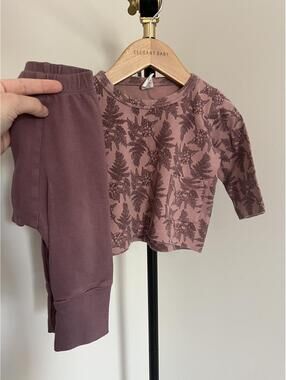 Kate Quinn Dusty Rose Flower & Fern Long Sleeve Top/Pants Set, 12-18 Months